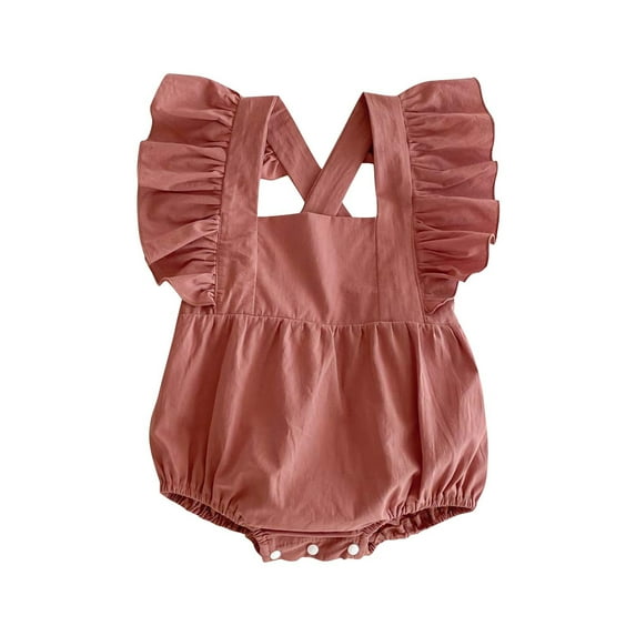 Zwiiyzr Newborn Baby Clothes Girl Bubble Romper Spring Onesie Flutter Sleeve Backless Jumpsuit Cute Summer Clothes Pink