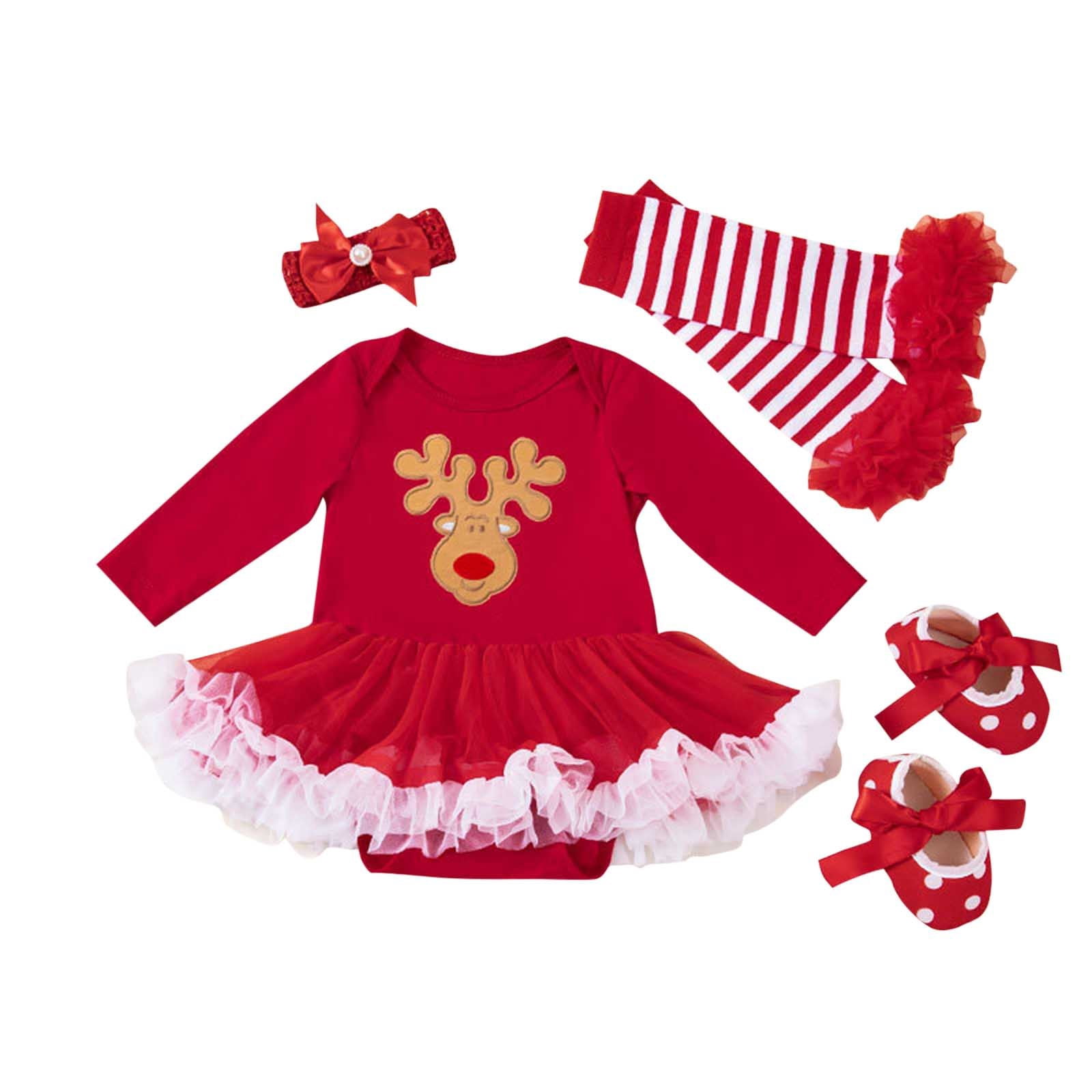 Zwiiyzr Newborn Baby Girls 4Pcs Christmas Romper Tutu Dress Outfit Headband  Leg Warmer Shoes Set Christams Gifts for Baby Girl 0-24 Months - Walmart.com