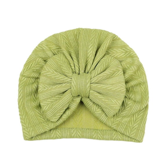Zwiiyzr Solid Large Turban Hat Cap Beanie Bonnet with Big Hair Bow Baby Hats Knot Headwraps Turbans for Newborn Baby Girls Toddlers Infants Kids Green