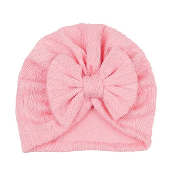 Zwiiyzr Solid Large Turban Hat Cap Beanie Bonnet with Big Hair Bow Baby Hats Knot Headwraps Turbans for Newborn Baby Girls Toddlers Infants Kids Pink