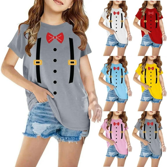 Zwiiyzr Summer Graphic T-Shirt for Kids Girls and Boys Short Sleeve Round Neck Tee for 3-14 Years T-Shirt Red