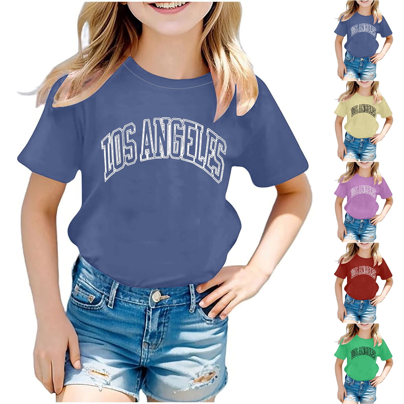Zwiiyzr Summer Shirt Kids Unisex Crew Neck Short Sleeve Letter T
