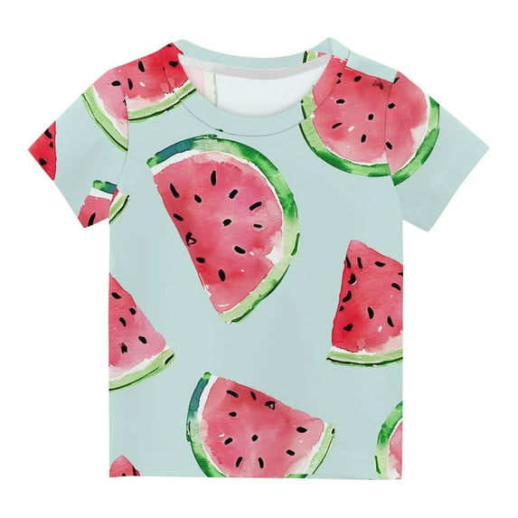 Zwiiyzr Summer Shirts for Girls and Boy Toddler Kids Short Sleeve Graphic T-Shirt Round Neck T-Shirt Tee for 3-14 Years Multicolor
