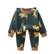 Zwiiyzr Thermal Underwear for Baby Dinosaur Fleece Lined Long Johns Boys Girls Thermal Underwear Set Kids Long Underwear Base Layer Winter Baby Clothes 3M-4T Green