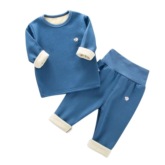 Zwiiyzr Thermal Underwear for Baby Fleece Lined Long Johns Boys Girls Thermal Underwear Set Kids Long Underwear Base Layer Winter Baby Clothes 0-18 Months Blue