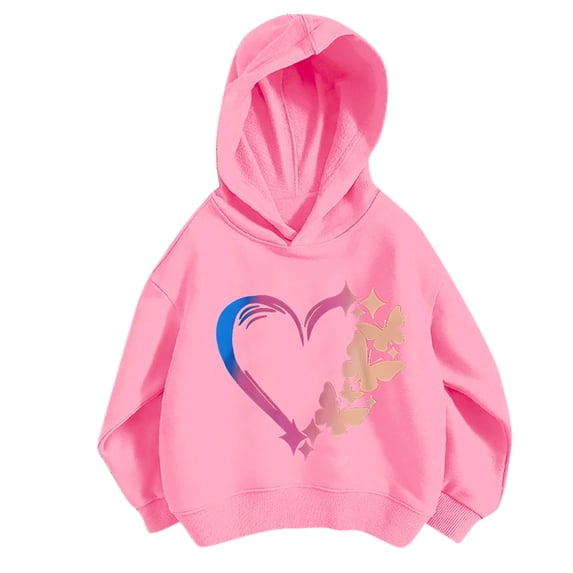 Zwiiyzr Toddler Baby Boy Girls Fall Winter Hooded Clothes Baby Hoodie Tops Heart Printed Long Sleeve Sweatshirt 3-9Y Pink