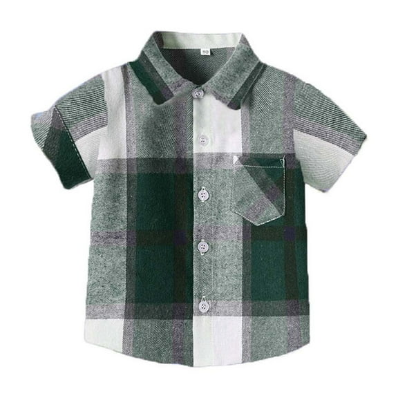 Zwiiyzr Toddler Baby Boys Girls Button Down Shirt Summer Short Sleeve Plaid Shirts (3M-5T) Green