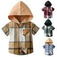thumbnail image 1 of Zwiiyzr Toddler Baby Boys Hooded Button Down Shirt Summer Short Sleeve Plaid Shirts (3M-6T) Green, 1 of 4