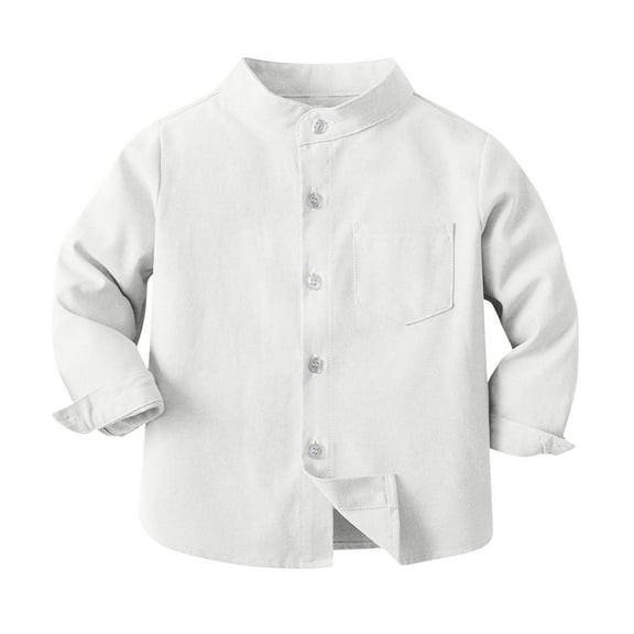 Zwiiyzr Toddler Baby Boys Long Sleeve Button Down Casual Dress Shirt Stand Collar Kids Fall Tops 0-2T White