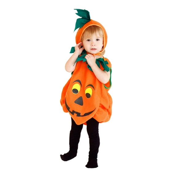 Zwiiyzr Toddler Baby Clothes Set 6M-10Y Halloween Boys Girls Cute Solid Color Cos Pumpkin Hat Jumpsuit Suit Orange