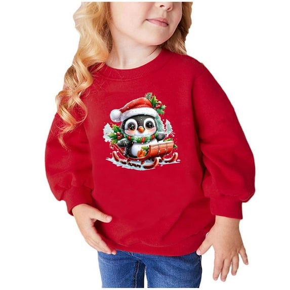 Zwiiyzr Toddler Baby Girl Boy Christmas Outfit Letter Print Sweatshirt Long Sleeve Pullover Fall Winter Baby Clothes 2-10Y Red