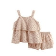 thumbnail image 1 of Zwiiyzr Toddler Baby Girl Summer 2Pcs Outfit Sleeveless Ruffled Peplum Top and Cotton Shorts Set Solid Color Clothes Beige, 1 of 4