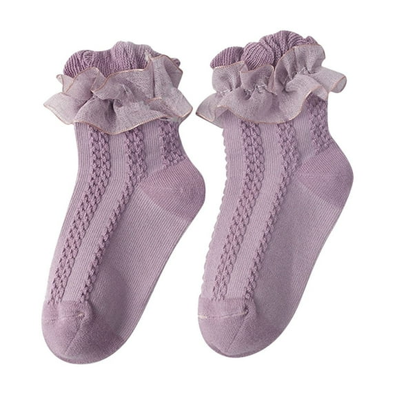 Zwiiyzr Toddler Baby Girls Boys Dress Socks Baby Ruffle Socks Solid Color Cute Frilly Lace Socks Cotton Crew Socks 0-12 Years Purple