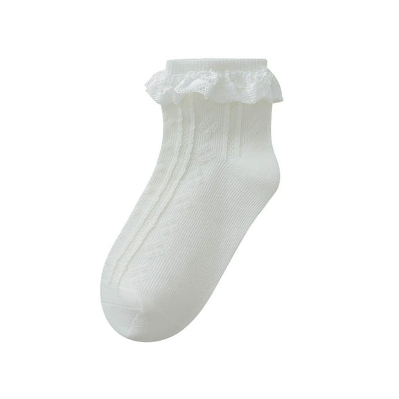 Zwiiyzr Toddler Baby Girls Boys Dress Socks Baby Ruffle Socks Solid Color Cute Frilly Lace Socks Cotton Crew Socks 0-12 Years White