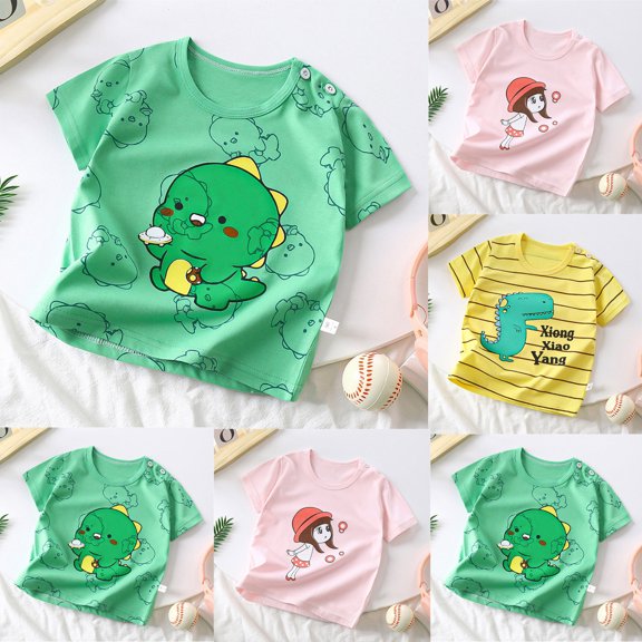 Zwiiyzr Toddler Baby Girls Boys Summer Clothes Cotton Cute Short Sleeves Crewneck Tops 6M - 6T Yellow