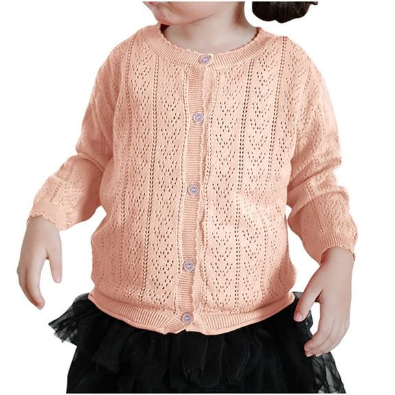 Zwiiyzr Toddler Baby Girls Cardigan Sweaters Long Sleeve Cable Knit Button Front Fashion Cute Color Thin Cardigan Coat 18M-7Y Pink