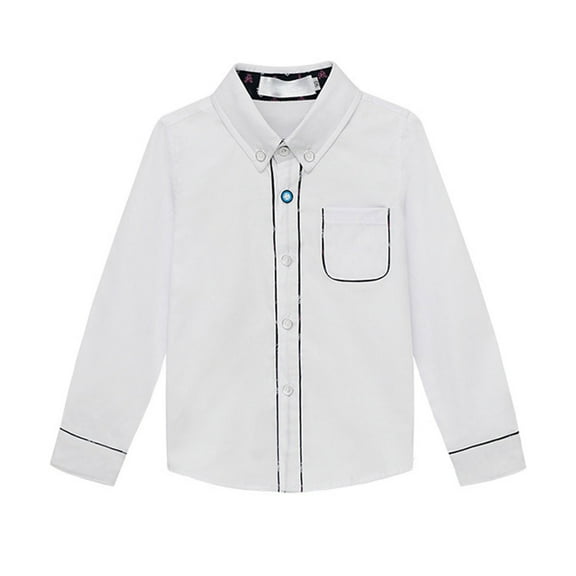 Zwiiyzr Toddler Big Kids Little Boys Long Sleeve Button Down Casual Dress Shirt Kids Fall Tops 2-13 Years White