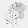 thumbnail image 1 of Zwiiyzr Toddler Boys' Casual Short Sleeve Tops Summer Turndown Collar Botton Down Printed Vocation Shirts for 3-8 Years Gray, 1 of 7