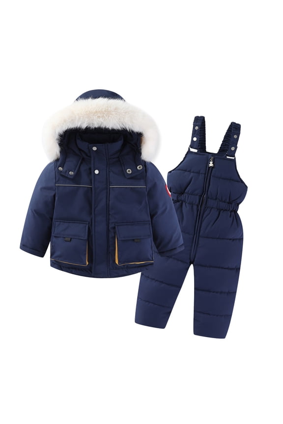 Toddler Boys Girls Thicken Warm Snowsuit Hooded Ski Jacket Pants 2 PCS Set Skiing Jacket with Pants 2-6T Navy
