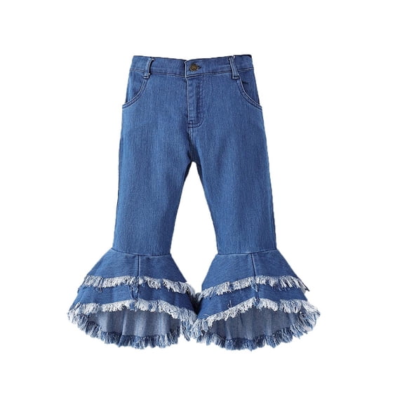 Zwiiyzr Toddler Girl Cute Flare Denim Jeans Little Baby Girl Clothes Denim Pants Little Infant Baby Clothes for Girl 2-7 Years Blue