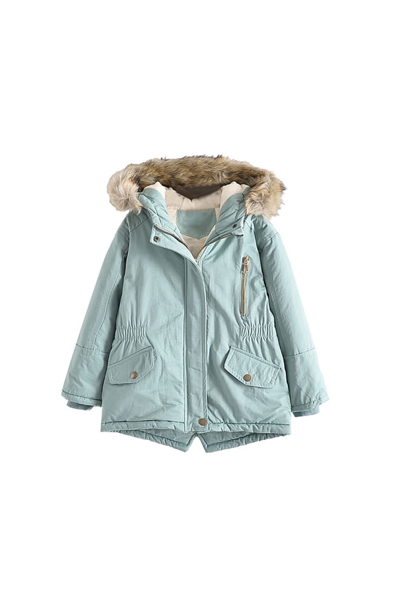 Toddler Kids Boys Girls Ski Jacket Waterproof Winter Coat Cute Solid Color Fleece Lined Thick Casual Keep Warm Pocket Hooded Coat Jacket 3-14 Years Green