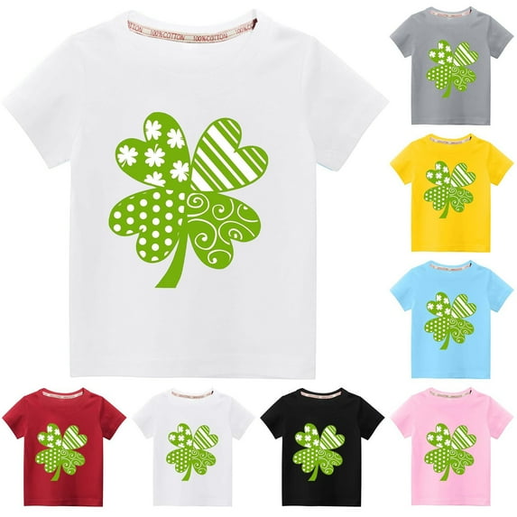 Zwiiyzr Toddler Kids Boys Girls Summer Clothes Trendy Cute Solid Color Round Neck St. Patrick'S Day Print Short Sleeve Top Gray