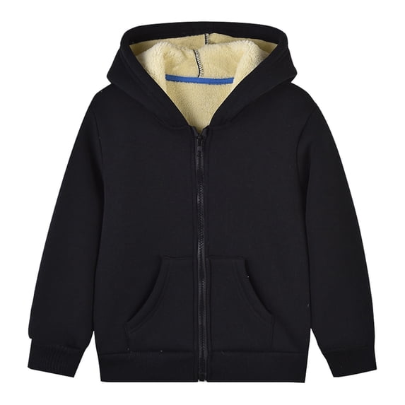 Zwiiyzr Trendy Kids Boys and Girls Winter Warm Fleece Lined Hoodie Full Zip Casual Long Sleeve Sweatshirts Casual Loose Jacket 18M-9Y Black