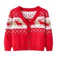 thumbnail image 1 of Zwiiyzr Unisex Toddler Baby Boy' Girls' Cardigans Sweater Christmas Snowflake Deer V-Neck Long Sleeve Button Knit Sweaters for 2-7 Years Red, 1 of 4