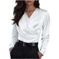 thumbnail image 1 of Zwiiyzr Womens Casual Solid Color V Neck Shirt Long Sleeve Loose Fit Blouse Soft Breathable Comfortable Office Wear Daily Basic Top White, 1 of 8