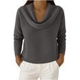 thumbnail image 1 of Zwiiyzr Womens Long Sleeve Cowl Neck Pullover Top Waffle Knit Fabric Casual Loose Fit Cozy Comfortable Soft Thermal Fall Winter Loungewear Gray, 1 of 9