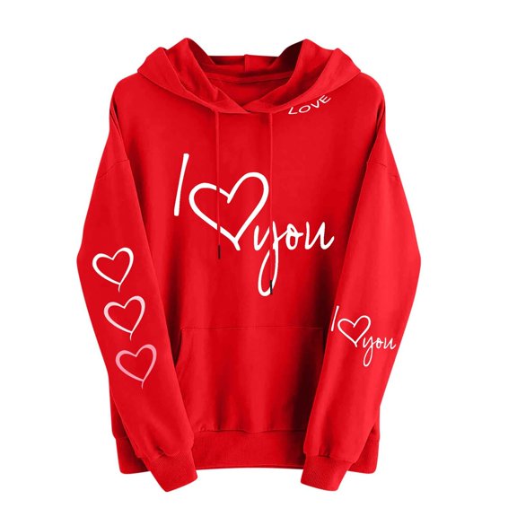 Zwiiyzr Womens Romantic Graphic Printed Sweatshirt Long Sleeve Crewneck Pullover Soft French Terry Casual Top Cute Holiday Gift Idea Red