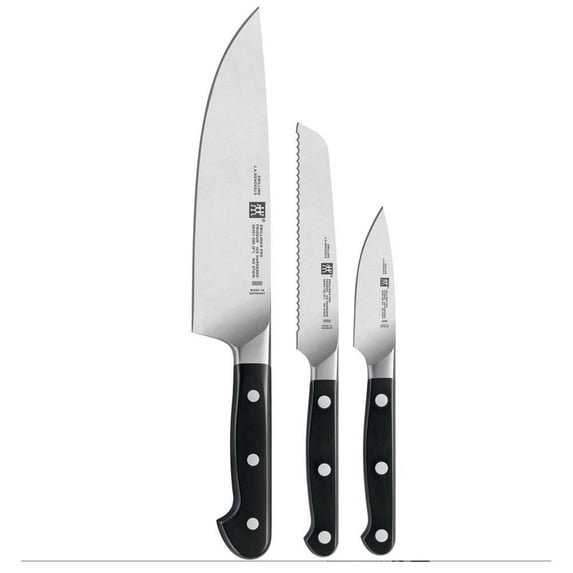 Zwilling Pro 3 Piece Steel Starter Knife Set w/ Paring, Utility, & Chef's Knife