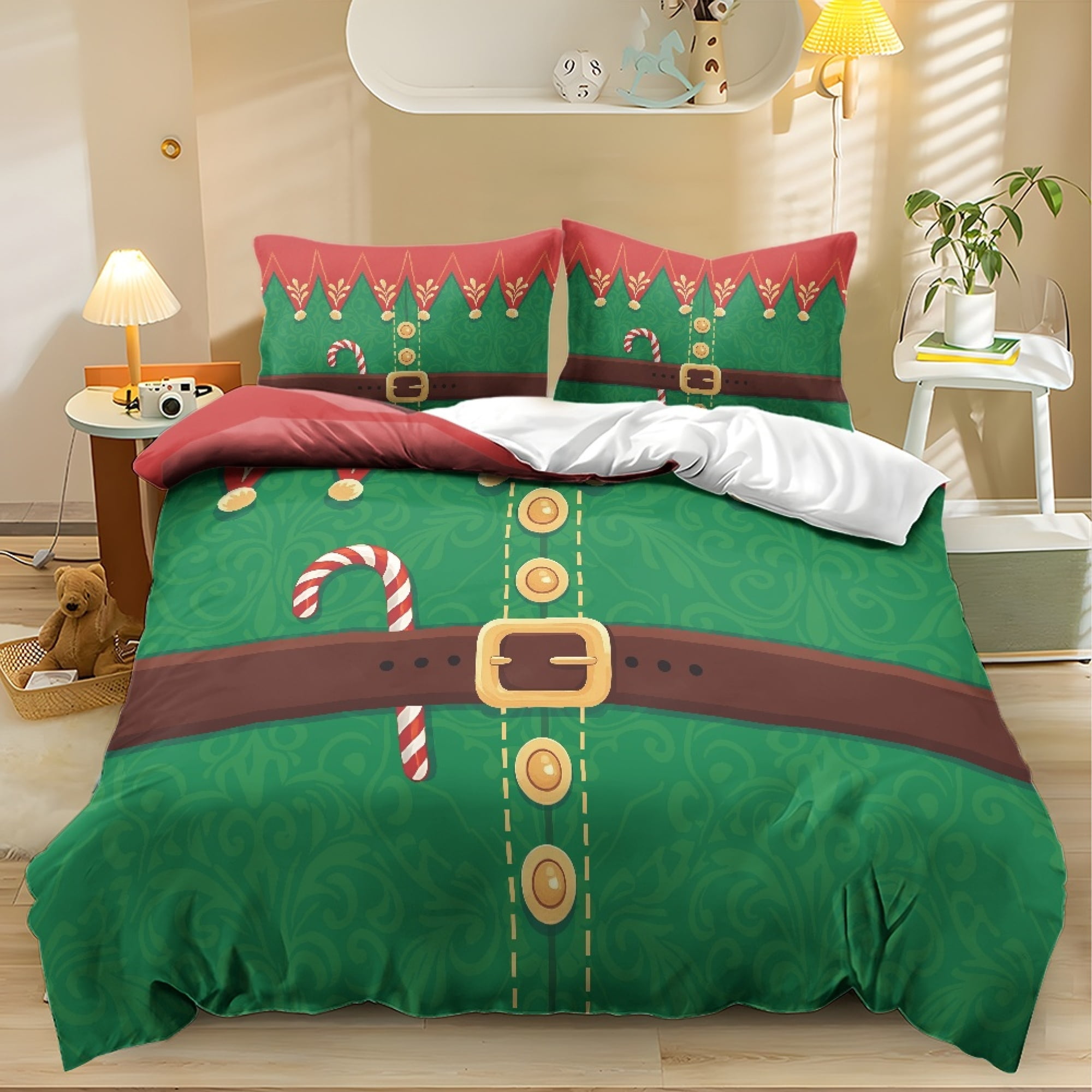 ZWPINITUP Christmas Elf Costume Print 3-Piece Cozy Duvet Cover Set ...