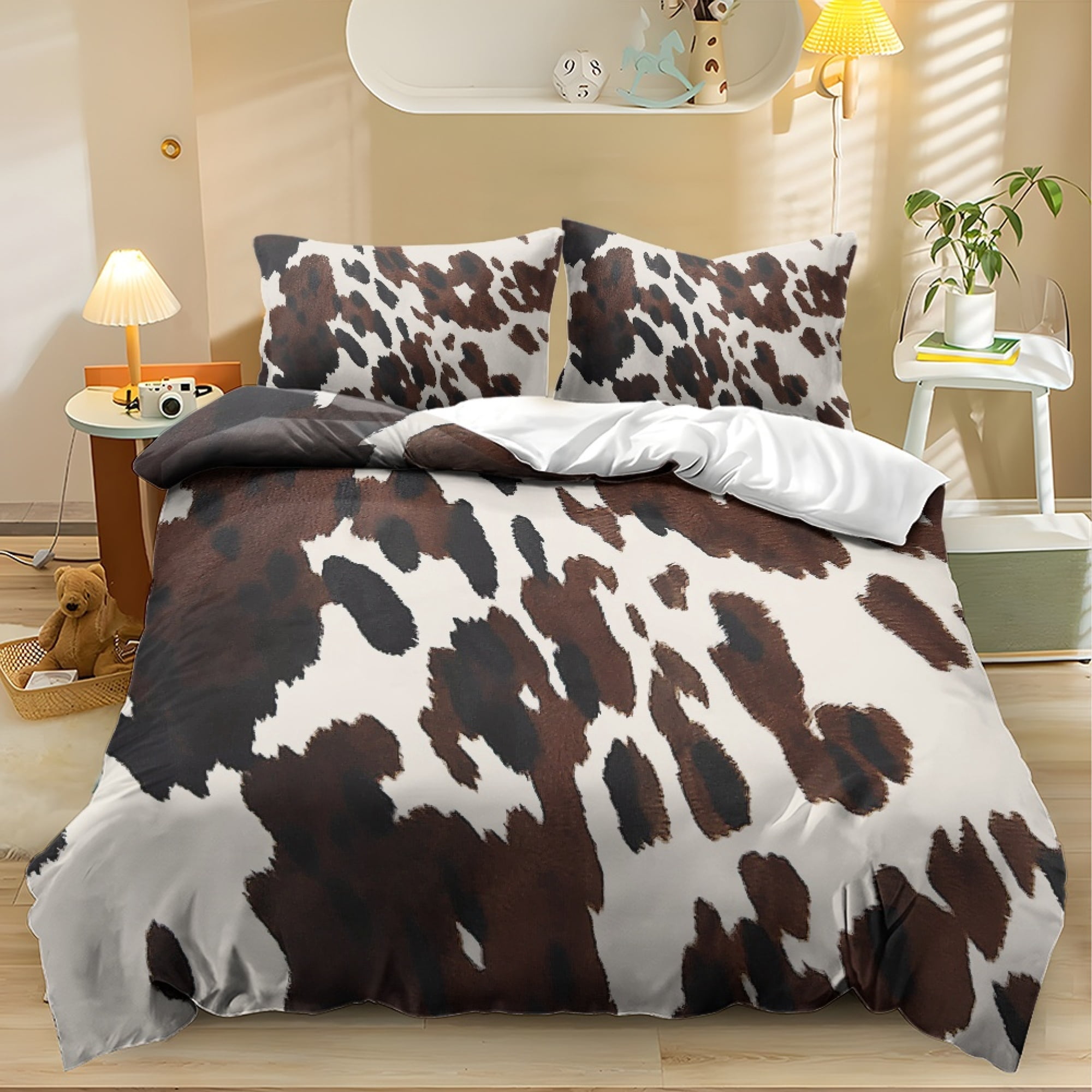 ZWPINITUP Cowhide Print Pattern 3 Pieces Duvet Cover Set, Zipper ...