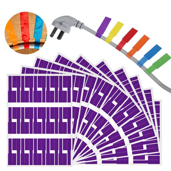 Zwwxt 300Pcs Cable Labels, Colored Waterproof Cord Labels for Electronics, Tear-Resistant Wire Labels for Laser Printer and Handwriting, Self-Adhesive Cable Label Tags for Management, Purple