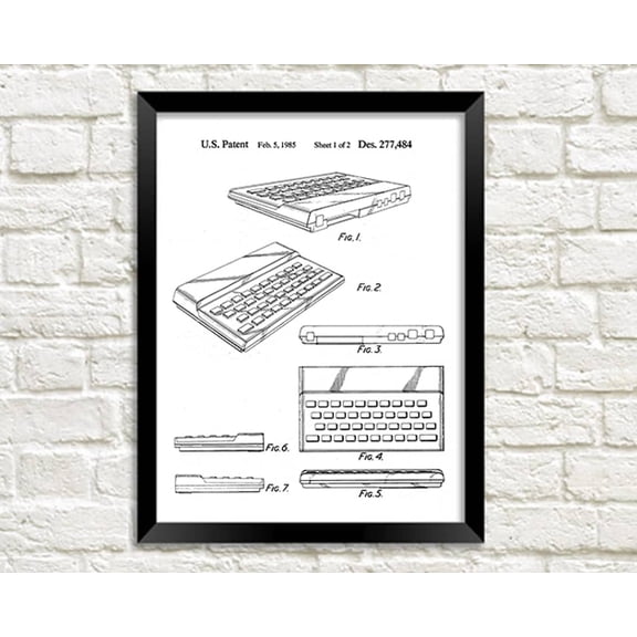Zx Spectrum Computer Patent Poster, Retro Technology Blueprint Art, Unframed Paper Poster 16x20in