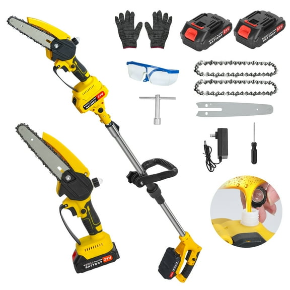 Zxareky 6-inch Brushless Electric Chain Saw with 2 x 1.5Ah Battery,2 in 1 Cordless Pole Saw & Mini Chainsaw