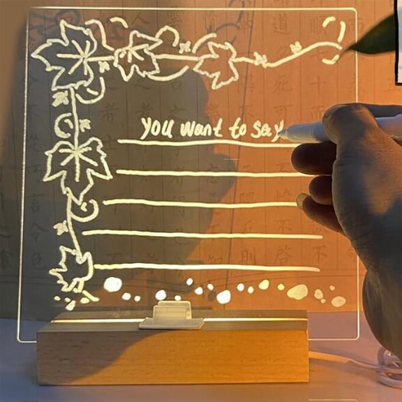 Zxareky LED Note Board with 7 Pens Cleaning Cloth Glowing Acrylic Letter Dry-Erase Board with Bracket ,Reusable Glow Memo Message Board