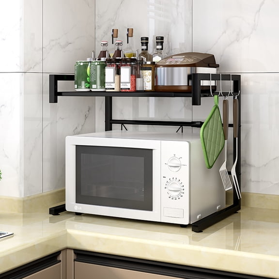 Zxareky Microwave Oven Rack Adjustable Microwave Oven Storage Rack for Utensils Towels Dish