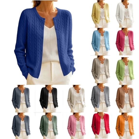 Zxlsdmn Cardigan Sweater for Women Casual Crew Neck Knit Button Down Open Front Cardigans Comfy Long Sleeve Solid Color Tops Trendy Fall Winter Cardigan 2XL