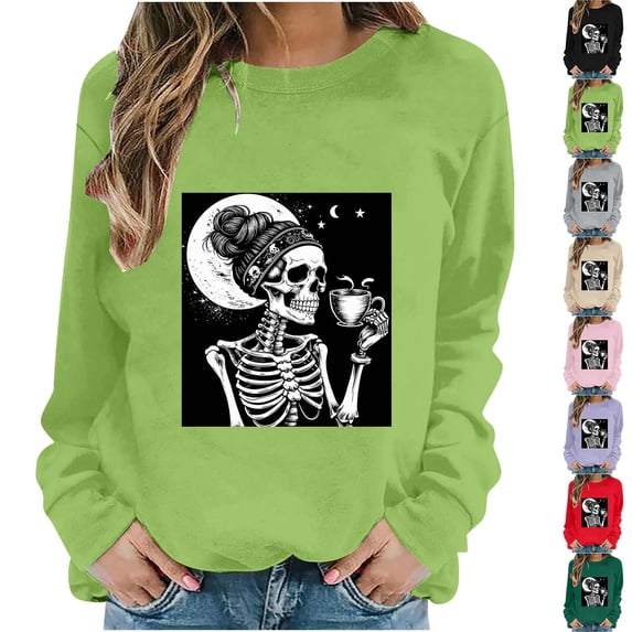 Zxlsdmn Halloween Crew Neck Sweatshirts Comfy Long Sleeve Pullover Tops Spooky Graphic Sweatshirt Fashion Fall Winter Holiday Going Out Clothes S