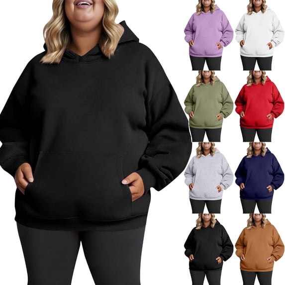 Zxlsdmn Plus Size Hoodie for Women Oversized Long Sleeve Pullover Tops Comfy Solid Color Hooded Sweatshirts Loose Fall Sweatshirt with Pocket Dark Blue XL