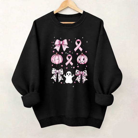 Zxlsdmn Women's Breast Cancer Crew Neck Sweatshirt Oversized Long Sleeve Drop Shoulder Pullover Tops Inspirational Printed Pattern Sweatshirts Fall Clothes M
