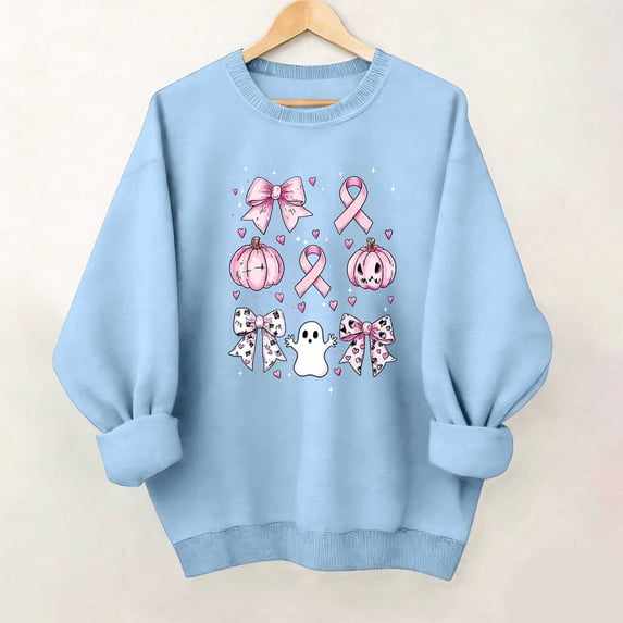 Zxlsdmn Women's Breast Cancer Crew Neck Sweatshirt Oversized Long Sleeve Drop Shoulder Pullover Tops Inspirational Printed Pattern Sweatshirts Fall Clothes M
