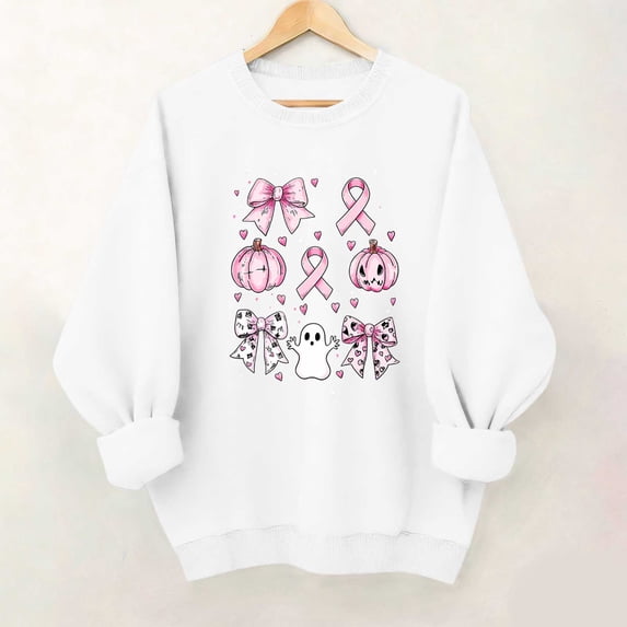 Zxlsdmn Women's Breast Cancer Crew Neck Sweatshirt Oversized Long Sleeve Drop Shoulder Pullover Tops Inspirational Printed Pattern Sweatshirts Fall Clothes M
