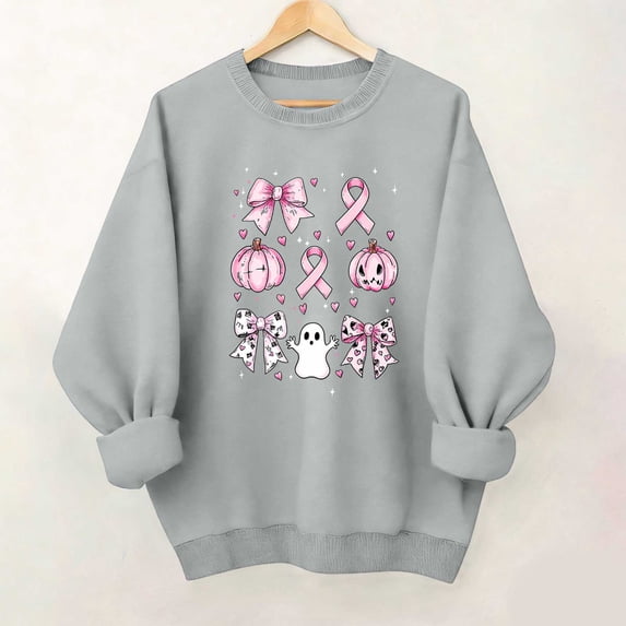 Zxlsdmn Women's Breast Cancer Crew Neck Sweatshirt Oversized Long Sleeve Drop Shoulder Pullover Tops Inspirational Printed Pattern Sweatshirts Fall Clothes S