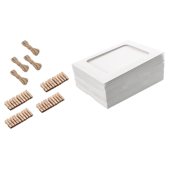 Zxpjkyu 40Pcs Paper Photo Decor Display with 40 Wood Clips Pictures Frame DIY for Family
