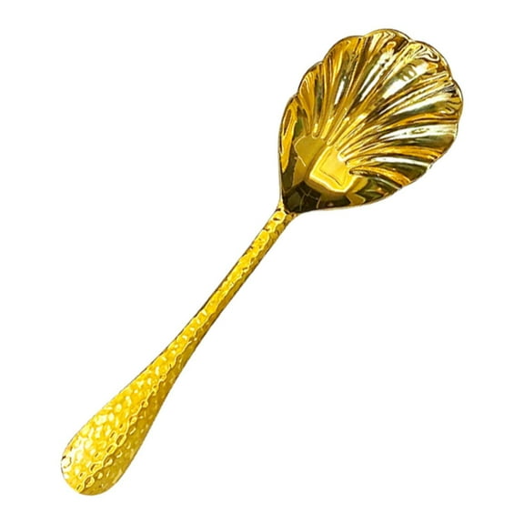 Zxpjkyu Buffet Serving Spoons Shell-Shaped Hammered Vegetable Spoon Long Handled Cutlery Gold