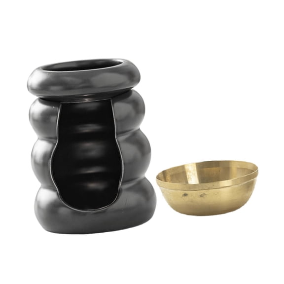 Zxpjkyu Ceramic Essential Oil Burner Ceramic Oil Diffuser Decor Ornament Tealight Candle Black