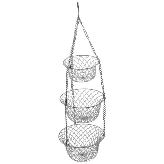 Zxpjkyu Hanging Fruit Basket Kitchen Vegetables Holder Stand Storage Organizer Rack; Silver